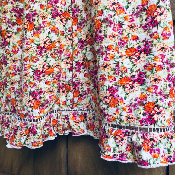 GUESS Floral Print Sangallo Carmen Mini Dress Eyelet Fabric Bustier-Style M - Picture 12 of 16